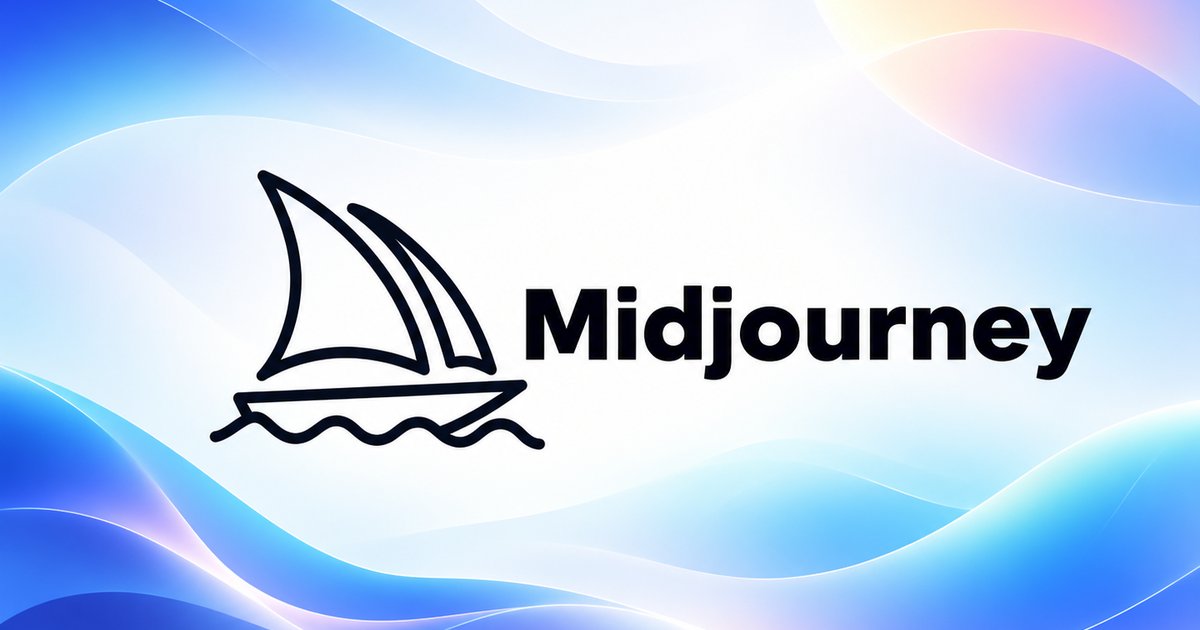 Logotipo de Midjourney, generador de imágenes con IA, sobre fondo abstracto azul