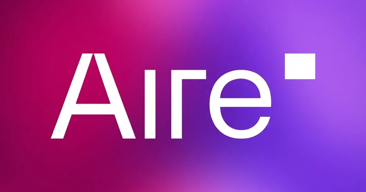 Logo de Aire Networks, operador de telecomunicaciones para empresas, sobre fondo degradado magenta y violeta